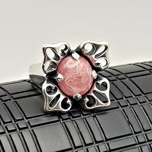Vintage Carolyn Pollack Relios Sterling Silver Pink Rhodochrosite Floral Ring